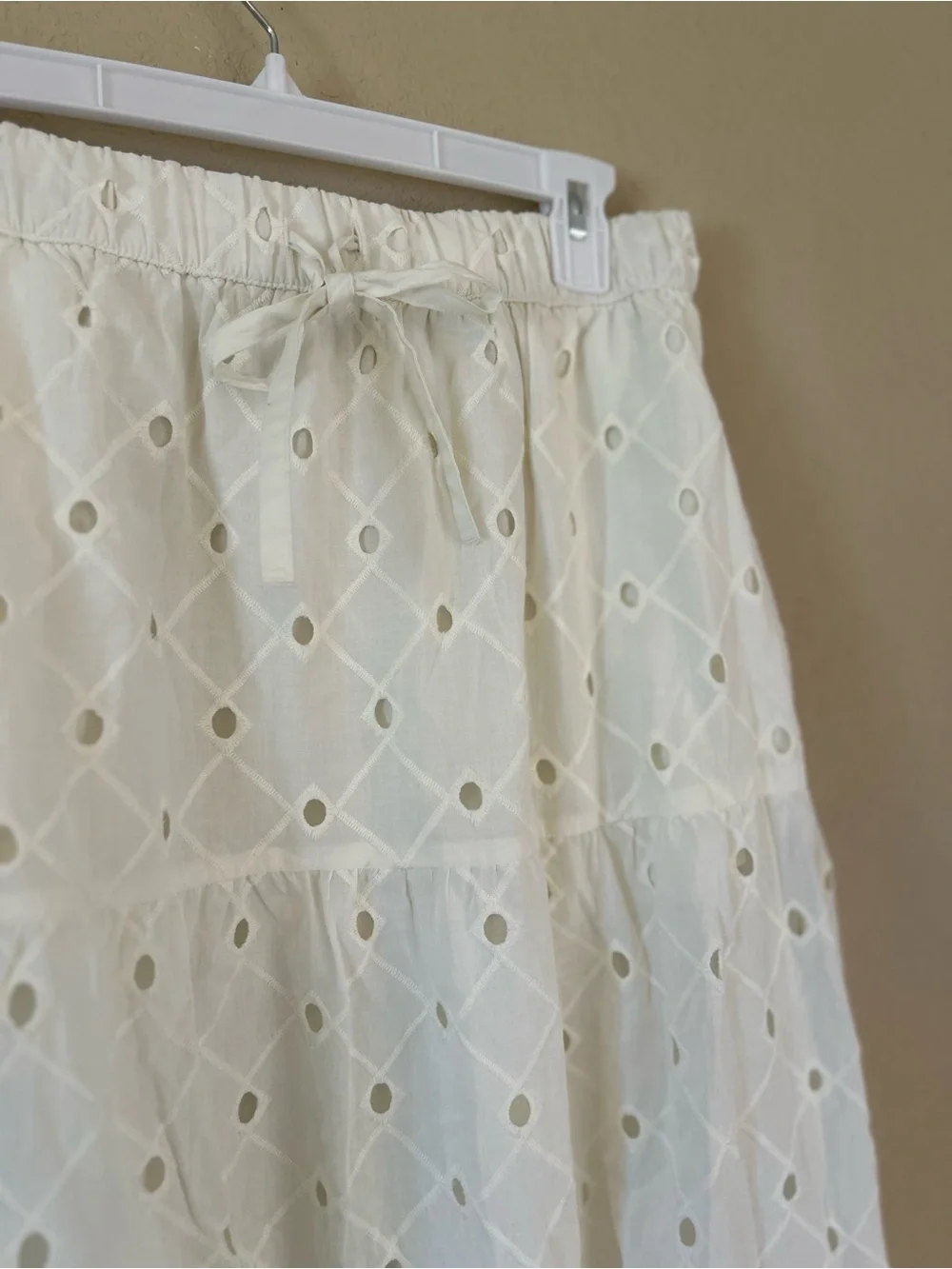 White Eyelet Tiered Maxi Skirt Lined Size M Coastal